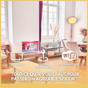 a living room with a tv and a couch at Historical center in apartment XVIII th century in Bordeaux