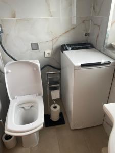 mała łazienka z toaletą i umywalką w obiekcie Orchideen Apartment w Villach +17 zdjęć
