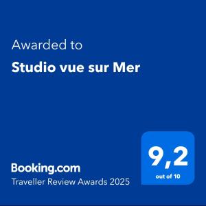Certifikát, ocenenie alebo iný dokument vystavený v ubytovaní Studio vue sur Mer