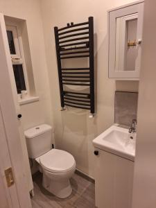 a small bathroom with a toilet and a sink at Hopes room in Wexford