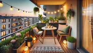 a balcony with a table and chairs and plants at Charmant T2 a Colomiers in Colomiers