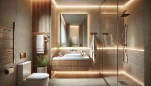 a bathroom with a sink and a toilet and a mirror at Charmant T2 a Colomiers in Colomiers