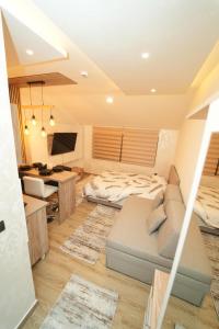 sala de estar con cama y escritorio en Residence Hill - Planinski Kutak, en Kopaonik