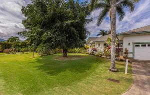 a house with a palm tree in a yard at Hale Cassia in Princeville