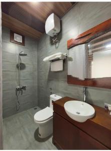a bathroom with a toilet and a sink and a shower at BIRD HOUSE resort in Hữu Biêt