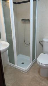 a bathroom with a shower with a toilet and a sink at Pensión Veracruz 2 in Granada