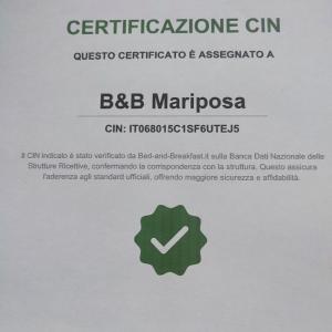 Certifikát, hodnocení, plakát nebo jiný dokument vystavený v ubytování B&B Mariposa