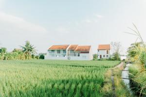 a house in the middle of a rice field at Villa IKIN Ubud in Ubud