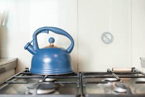 a blue tea kettle sitting on top of a stove at Skyline Sanctuary in Cape Town