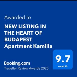 Certifikát, ocenenie alebo iný dokument vystavený v ubytovaní TRAVELERS AWARD WINNING PLACE IN THE HEART OF BUDAPEST Apartment Kamilla