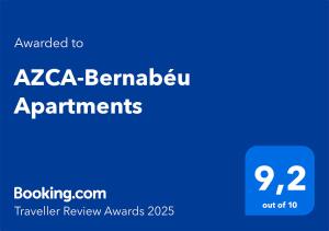 bernanke pavillion review awards text on a blue background at AZCA-Bernabéu Apartments in Madrid