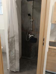 莫劳豪洛姆4 Barát apartman的带淋浴和浴帘的浴室