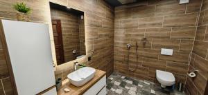 a bathroom with a toilet and a sink at Modern apartment with terrace in Chepelare +12 photos