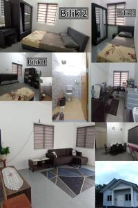 a collage of photos of a bedroom and a living room at Senja Kelabu Homestay in Kampong Bukit Tok Beng