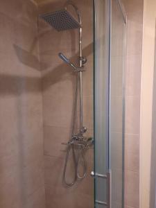 a shower with a glass door in a bathroom at Appartement équipé in Saint-Julien-Molin-Molette +7 photos