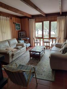 un salon avec un canapé et une table dans l'établissement Casa orilla de playa pucón, à Pucón