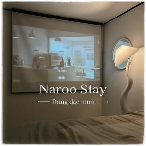 a window with a sign that reads nara stay doing face mum at Naroo Stay - DDP and Jong-ro in Seoul