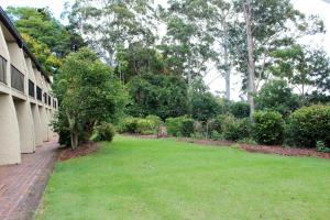 a grassy area with trees and a building at Mt Tamborine Motel in Mount Tamborine