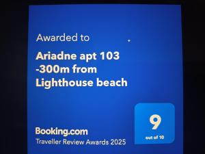 Certifikát, hodnocení, plakát nebo jiný dokument vystavený v ubytování Ariadne apt 103 -300m from Lighthouse beach