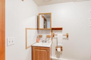 un baño con lavabo y espejo en The Evergreens, en North Conway 19 fotos más