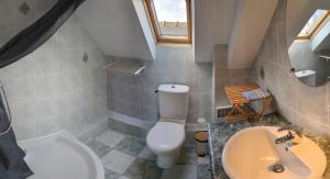 カンカルにあるAppartement cosy - aperçu mer - proche du sentierのトイレと洗面台付きのバスルーム
