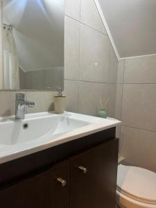 a bathroom with a white sink and a toilet at Casa hacienda in Los Ángeles