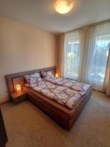 a large bed in a bedroom with a window at Ski Holiday accommodation in Bansko