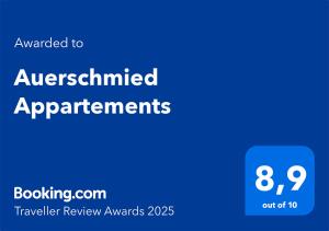 Certifikát, ocenenie alebo iný dokument vystavený v ubytovaní Auerschmied Appartements