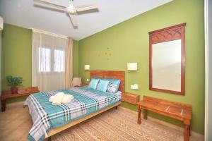 een slaapkamer met groene muren en een bed en een spiegel bij Tropical Casa Verde Santa Maria in Santa Maria +11 foto's