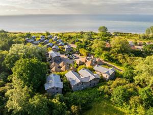 an aerial view of a housing estate with the ocean in the background at Typ C1 Mini Lodge - Mana Point 1 in Pelzerhaken