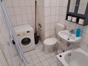 クリミッチャウにあるStellas Monteurwohnungenのトイレと洗濯機を備えたバスルーム