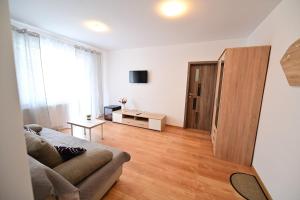 a living room with a couch and a table at Alina Sweet Home in Sibiu