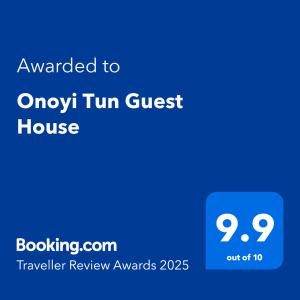 Certifikát, hodnocení, plakát nebo jiný dokument vystavený v ubytování Onoyi Tun Guest House