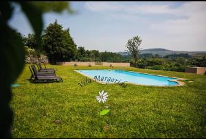 a swimming pool in the middle of a grass field at Vila Margarida in Porreiras