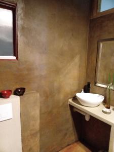 a bathroom with a sink and a mirror at Travelers Nest in St Lucia +45 photos