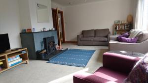 un salon avec un canapé et une cheminée dans l'établissement Calluna Cottage, à Rockcliffe