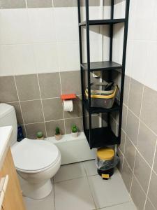 bagno con servizi igienici e mensola con piante di Lou pitcho apartament ad Avignone