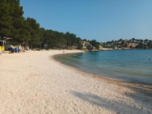a view of a beach with trees and the water at Mobile Home L&L in Drage