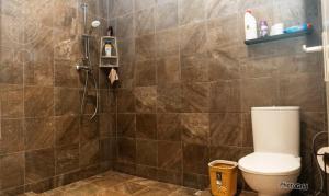 a bathroom with a toilet and a shower at Nelly Residence in Paramaribo +5 photos