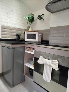 a kitchen with a counter with a microwave on it at Gîte Les Galins in Lux
