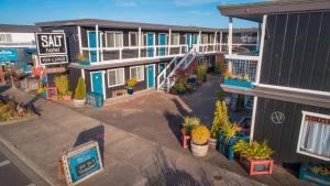 an overhead view of a building with potted plants at Salt Hotel & Pub in Ilwaco