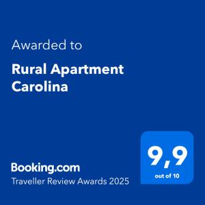 Certifikát, hodnocení, plakát nebo jiný dokument vystavený v ubytování Rural Apartment Carolina