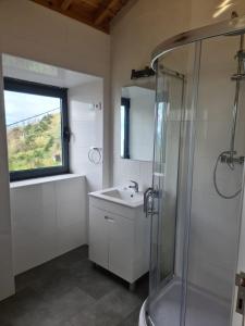 a bathroom with a sink and a shower at Quinta do Caminho do Caminho da Igreja, Turismo em Espaço Rural in Manadas