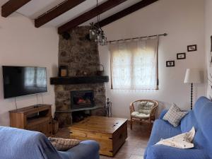 a living room with a couch and a fireplace at Estrella del alba in Villarino de Sanabria