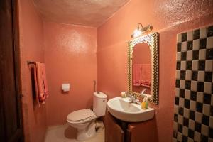 Un baño con inodoro, lavabo y espejo. en Riad merzg, en Fez 23 fotos más