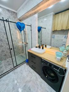 un bagno con lavandino e lavatrice di Бишкек Парк a Bishkek