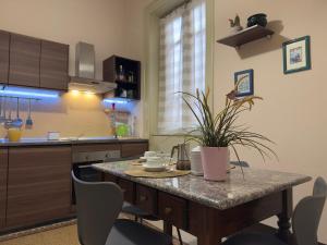 a kitchen with a table with a potted plant on it at L'Angolo di Palermo in Palermo