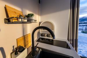 a kitchen with a sink and a counter top at Szklana Chata in Bukowina Tatrzańska