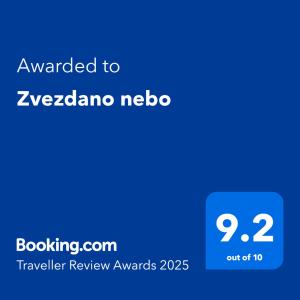 Certifikát, hodnocení, plakát nebo jiný dokument vystavený v ubytování Zvezdano nebo