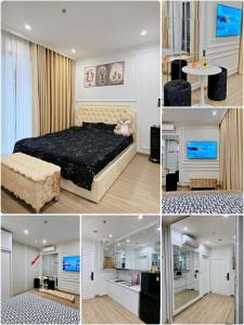a collage of four pictures of a bedroom at 1 bedroom - Apartments in luxury in Gia Lâm Pho